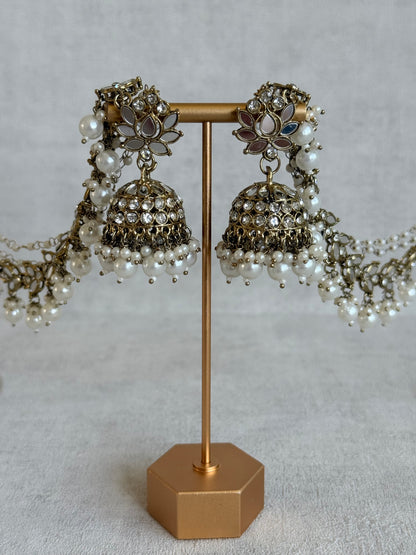 Ayura Designs Sheesh Jhumkis with Sahare – Mirror Kundan Pearl Jhumkis