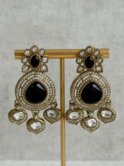 Ayura Designs Rahi Necklace Set with Earrings & Tikka – Black Stones with Mirror-Cut Detailing & Pearl Strands