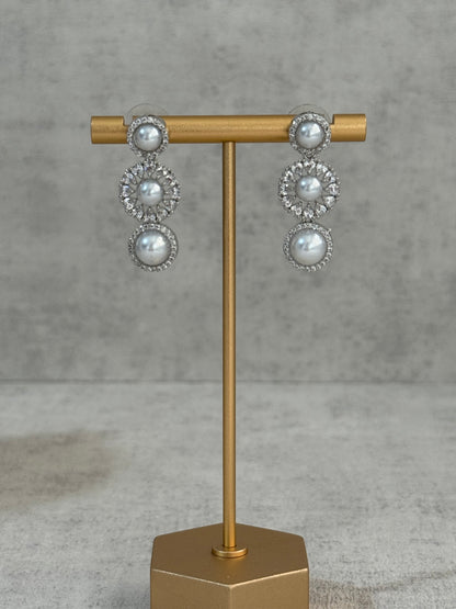 Ayura Designs Evelyn Set with Necklace & Stud Earrings – Silver Finish, Pearlescent Stones & Crystal Accents