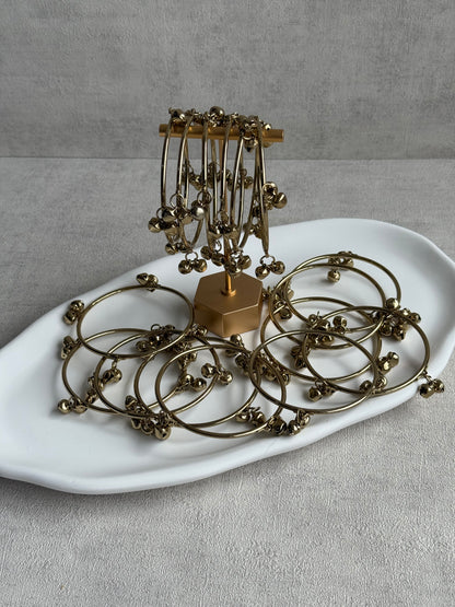 Ayura Designs Ujjala Churdiya/Bangles – Set of 4 Gold Bangles with Ghungroo Detailing