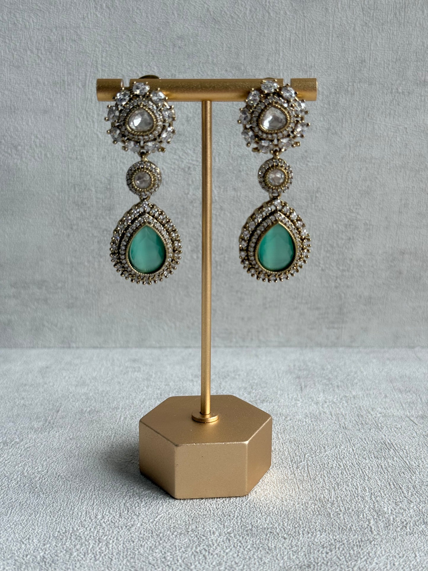Ayura Designs Ahana Necklace Set with Earrings – Mint Green Teardrop Stones & Moissanite Detailing