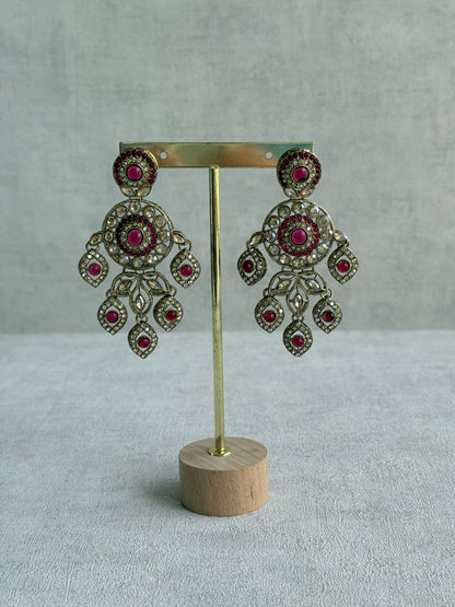 Ayura Designs Vanika Earrings – Rani Pink & Champagne Crystal Gold Finish