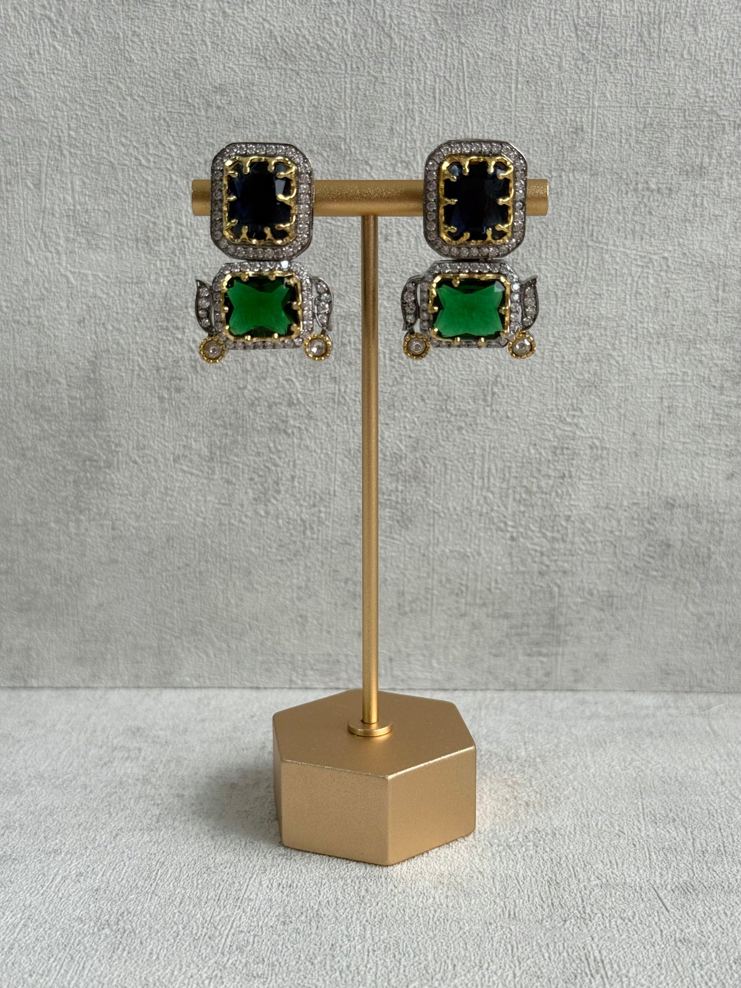 Ayura Designs Amelia Choker Set with Earrings – Moissanite Stonework with Layered Pearls in Antique Silver Finish (Deep Jewel Tones)