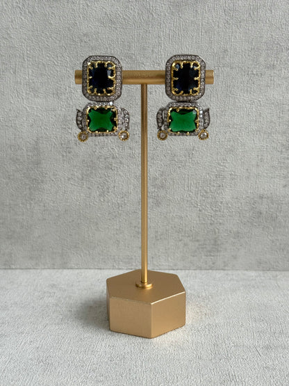 Ayura Designs Amelia Choker Set with Earrings – Moissanite Stonework with Layered Pearls in Antique Silver Finish (Deep Jewel Tones)