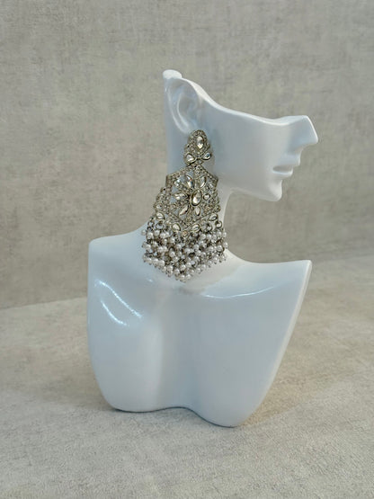 Ayura Designs Prija Earrings – Crystal Floral Chandeliers with Pearl Cluster Drops