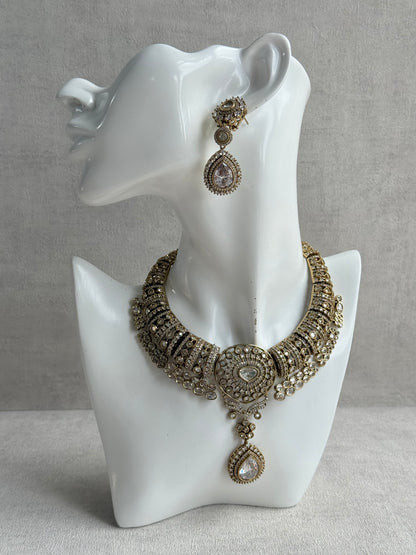 Ayura Designs Ahana Necklace Set with Earrings – Crystal Teardrop Stones & Moissanite Detailing