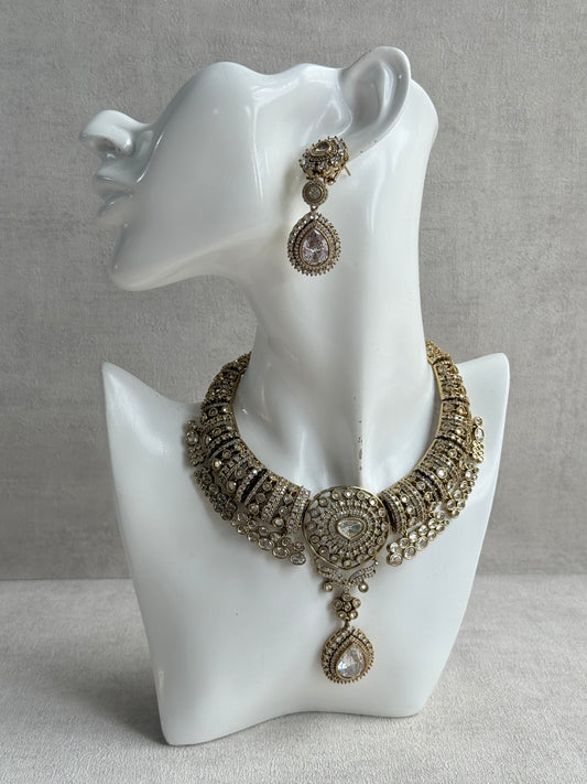 Ayura Designs Ahana Necklace Set with Earrings – Crystal Teardrop Stones & Moissanite Detailing