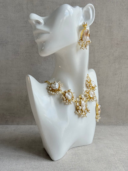 Ayura Designs Niamh Set with Tikka & Earrings - Baroque Pearl, Mother of Pearl & Crystals