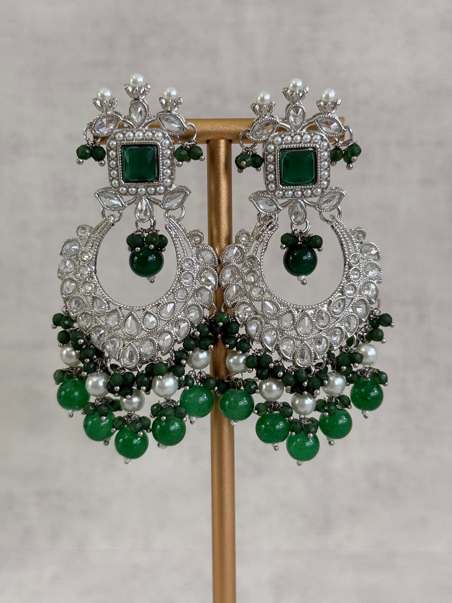 Ayura Designs Sarwat Choker Set – Emerald Green Stones, Ivory Pearl Drops & Antique Silver Finish