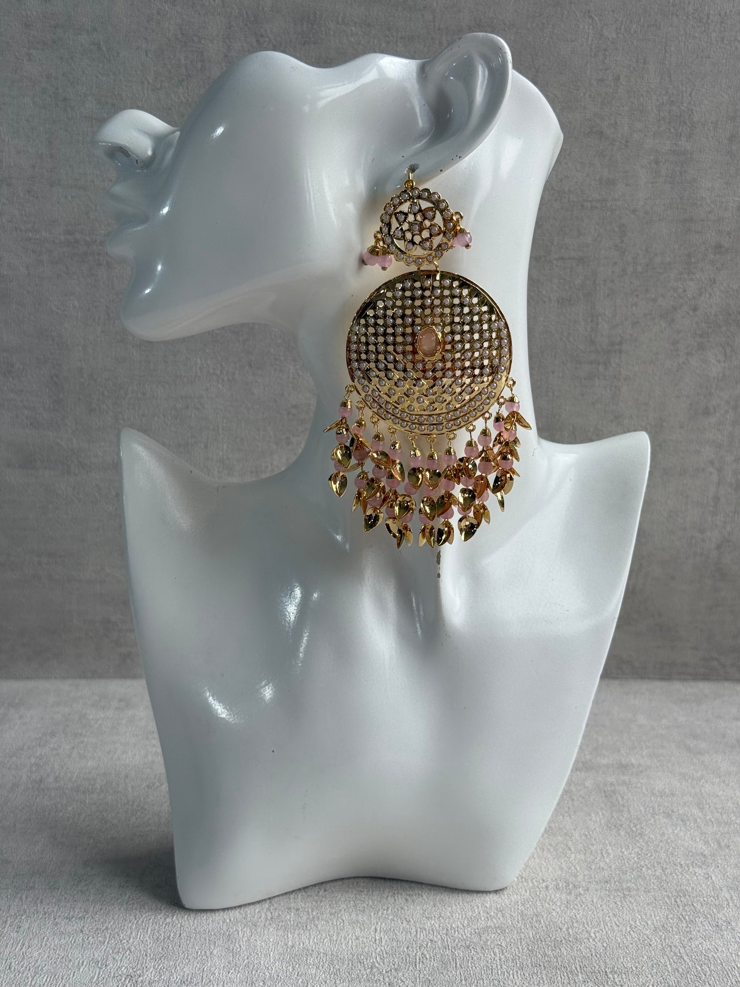 Ayura Designs Seerat Earrings – Blush Pink Gold Pippal Patti Design with Pearls