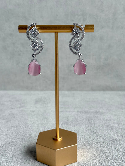 Ayura Designs Nida Set with Necklace & Earrings – Blush Pink Stones, Diamond-Cut Accents & Silver Finish
