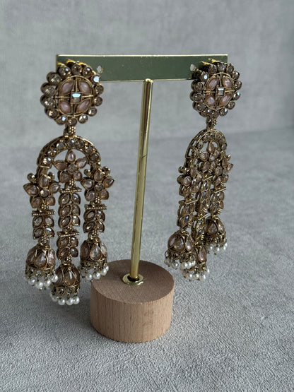 Ayura Designs Soraya Earrings – Blush Pink Stones, Champagne Crystals, Pearl Detailing & Gold Finish
