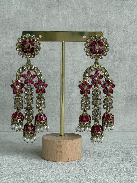 Ayura Designs Soraya Earrings – Fuchsia & Champagne Stones with Pearl Drops & Gold Finish