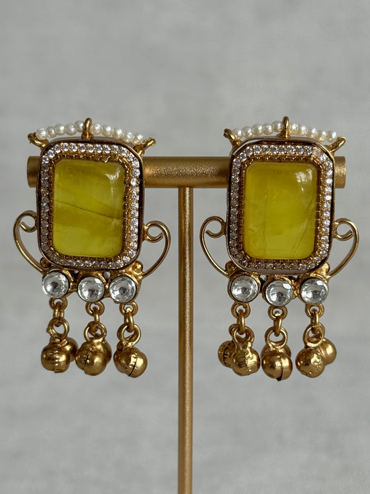 Ayura Designs Aleena Earrings – Marigold Stone Stud Earrings with Pearls & Ghungroo Detailing