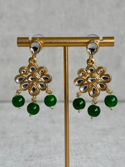 Ayura Designs Dalia Set with Earrings & Tikka – Emerald Green with Kundan & Floral Motifs