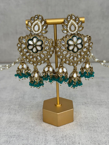 Ayura Designs Issa Earrings – Opulent Gold & Sahare Chandbali Jhumkas with Deep Emerald Green Enamel, Polki Kundan & Pearl Accents