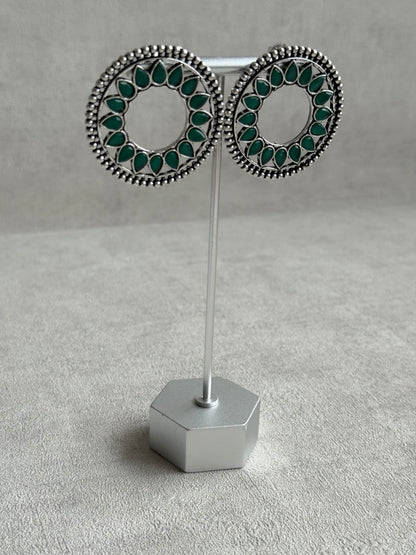 Ayura Designs Kesar Studs – Statement Oxidised Stud Earrings with Emerald Green Stones