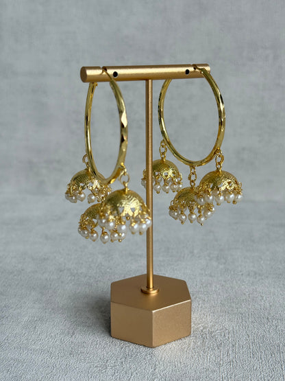 Ayura Designs Anam Balis – Gold Triple Jhumki Hoop Earrings with Pearl Drops
