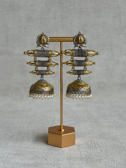 Ayura Designs Tehzeeb Earrings – Dual Tone Oxidised Statement Jhumkis with Pearl Detailing