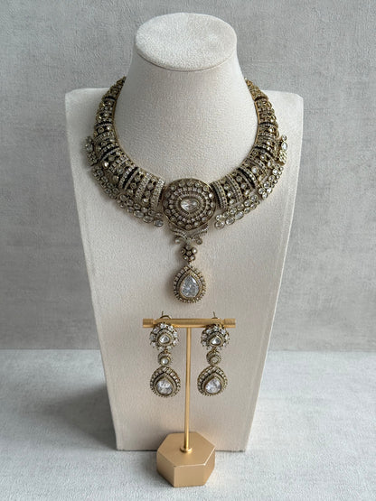 Ayura Designs Ahana Necklace Set with Earrings – Crystal Teardrop Stones & Moissanite Detailing