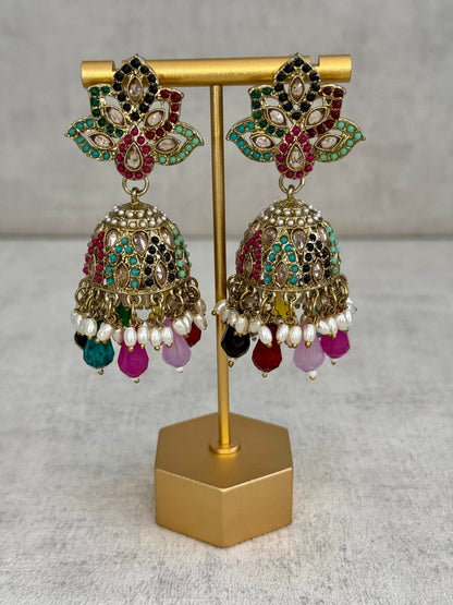 Ayura Designs Wafa Jhumkis – Gold & Multicolor Earrings