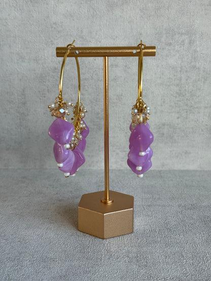 Ayura Designs Heer Balis – Gold Hoops with Lilac Marble Beads, Pearls & Crystal Detailing