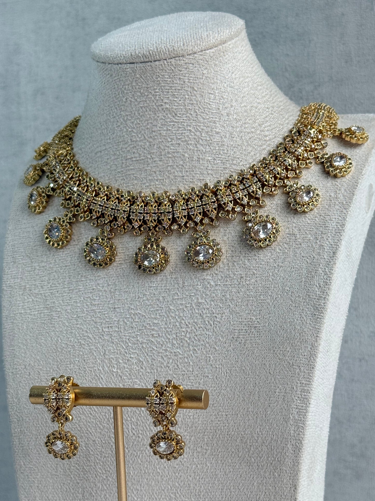 Ayura Designs Elisha Necklace Set with Earrings – Gold & Crystal Stone Detailing