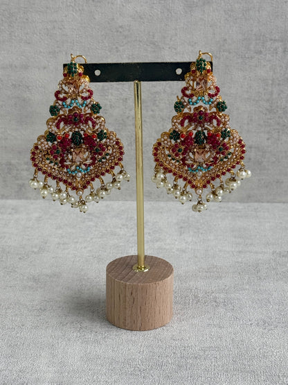 Ayura Designs Mahnoor Navratan Choker Set with Earrings & Tikka – Antique Gold Finish, Multicolour Enamel & Pearl Detailing