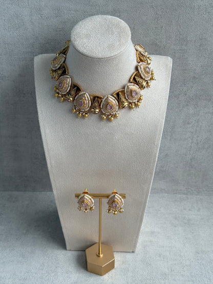 Ayura Designs Aaira Set with Necklace & Studs – Blush Pink Meenakari with Rose Pink Centre & Pearl Detailing