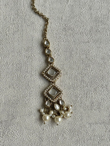 Ayura Designs Talia Set with Earrings & Tikka – Champagne Gold, Kundan & Pearls