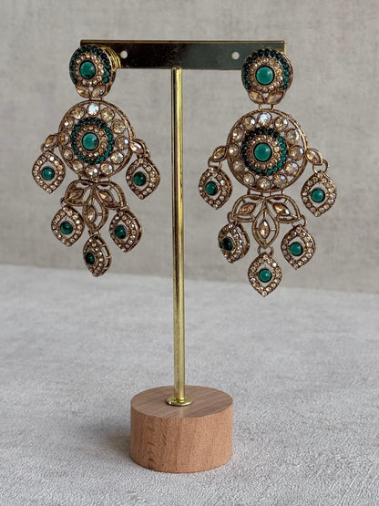 Ayura Designs Vanika Earrings – Teal Green & Champagne Crystal Gold Finish