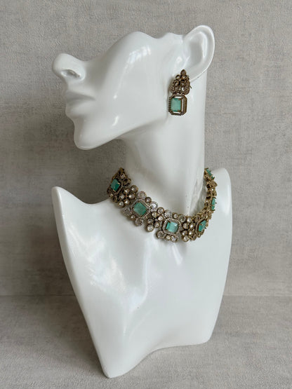 Ayura Designs Celine Necklace Set with Earrings – Moissanite Mint Green Statement Set
