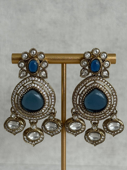 Ayura Designs Rahi Necklace Set with Earrings & Tikka – Ink Blue Stones with Mirror-Cut Detailing & Pearl Strands