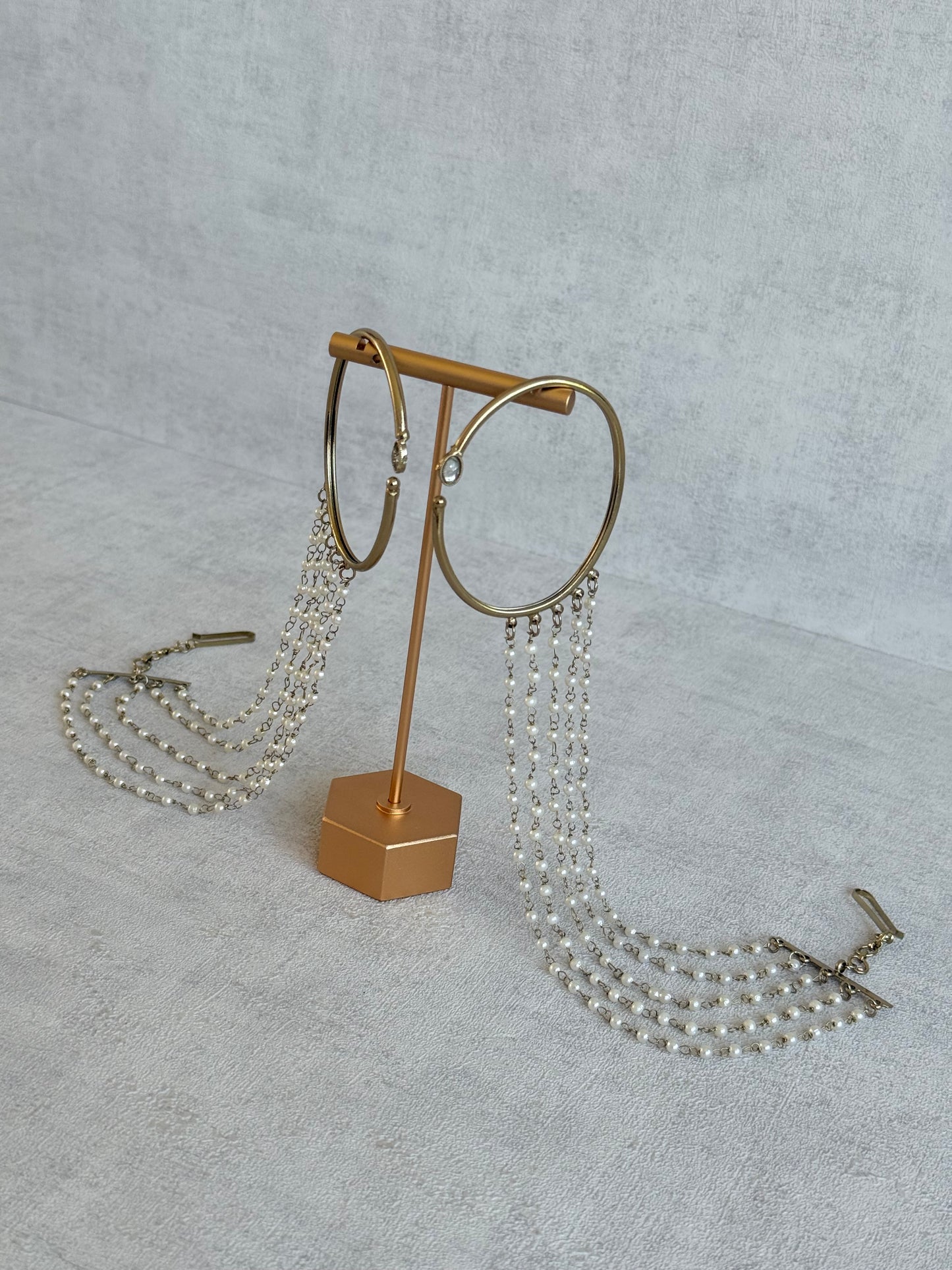 Ayura Designs Anvika Hair Chain Ear Cuffs with Pearl Sahare – Gold Finish & Pearl Detailing
