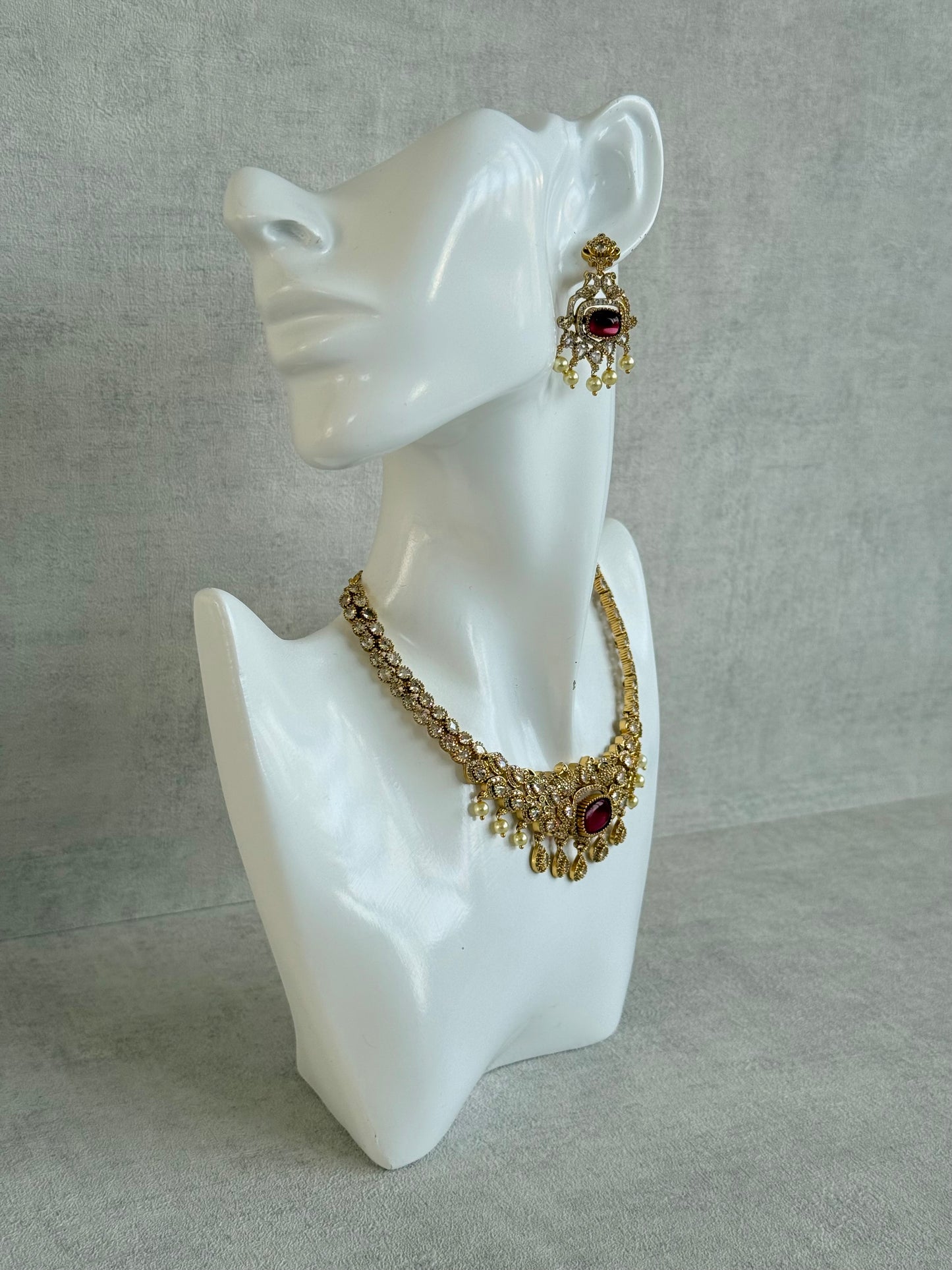 Ayura Designs Amreen Set with Earrings – Interchangeable Centre Stones with Peacock Motifs, Crystal Detailing & Pearl Drops