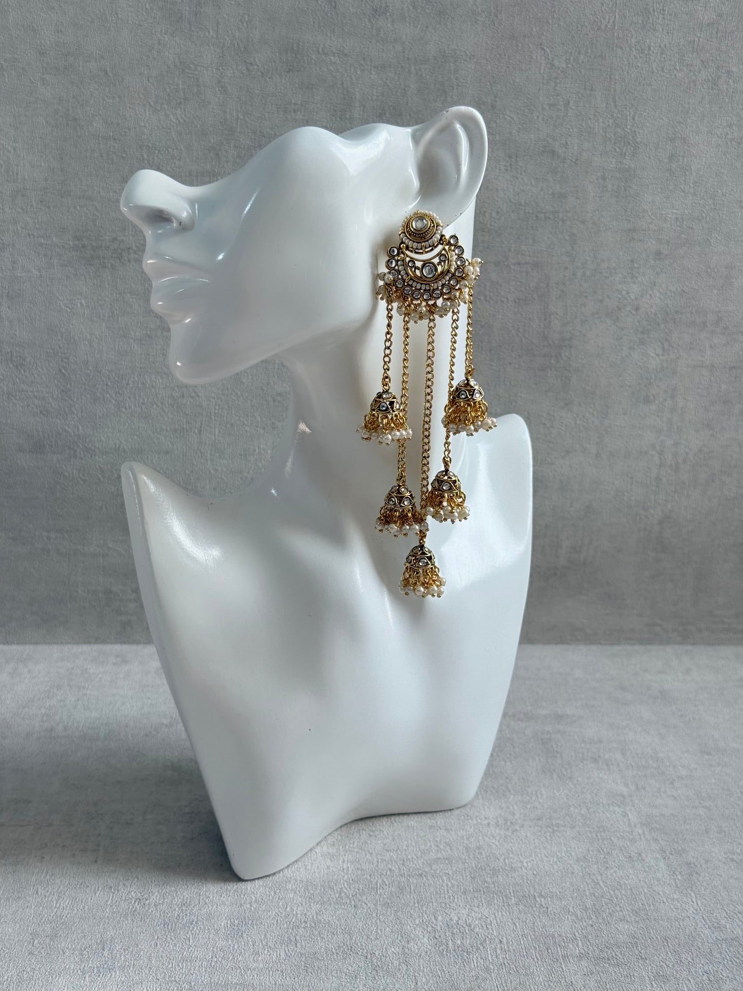 Ayura Designs Sanaya Earrings – Mirror Cut Duster Earrings with Jhumki Drops & Pearl Detailing