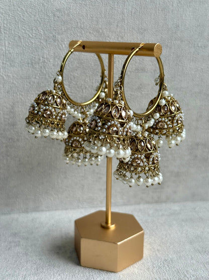 Ayura Designs Nakhra Balis – Ivory Triple Dome Earrings with Pearl Clusters & Mirror-Cut Detailing