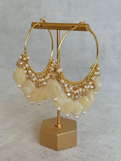 Ayura Designs Heer Balis – Gold Hoops with Ivory Pearl Marble Beads, Pearls & Crystal Detailing
