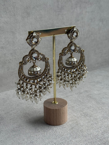 Ayura Designs Reha Earrings – Statement Chandbalis with Ivory Pearls & Mirror-Cut Stones