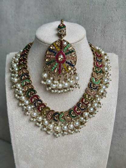 Ayura Designs Rangeen Set – A Majestic Symphony of Gold, Multicoloured Polkis & White Pearls