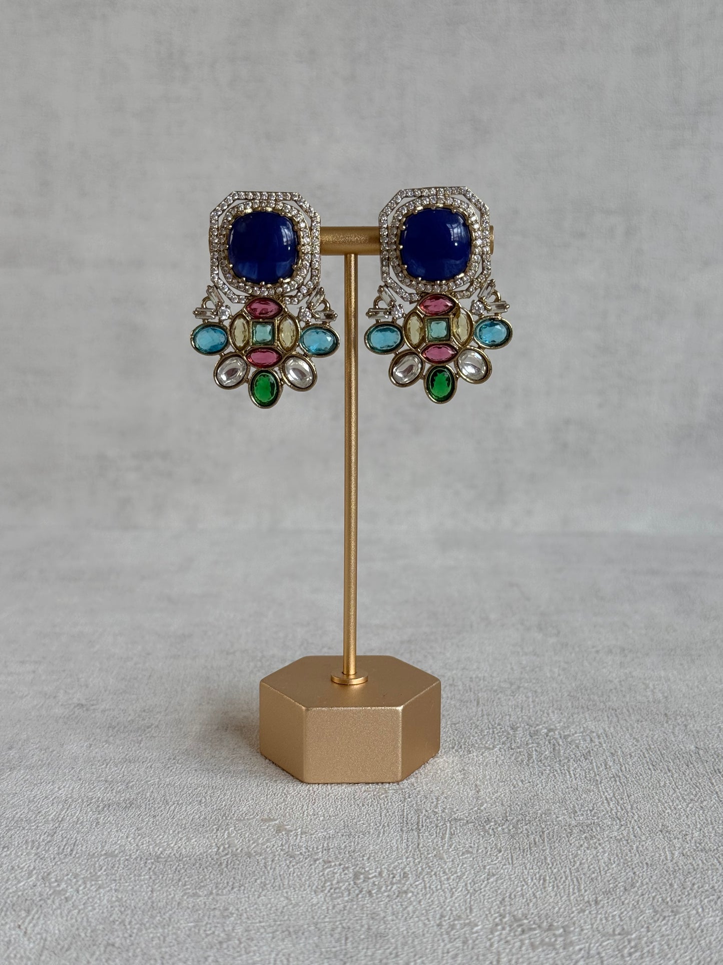 Ayura Designs Inez Earrings – Cobalt Blue Multicolour Statement Studs in Gold