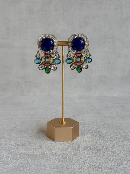 Ayura Designs Inez Earrings – Cobalt Blue Multicolour Statement Studs in Gold
