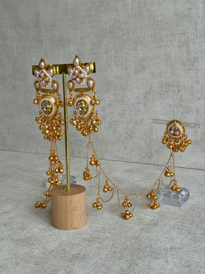 Ayura Designs Somya Earrings with Sahare – Antique Gold, Kundan, Pearls & Ghungroos