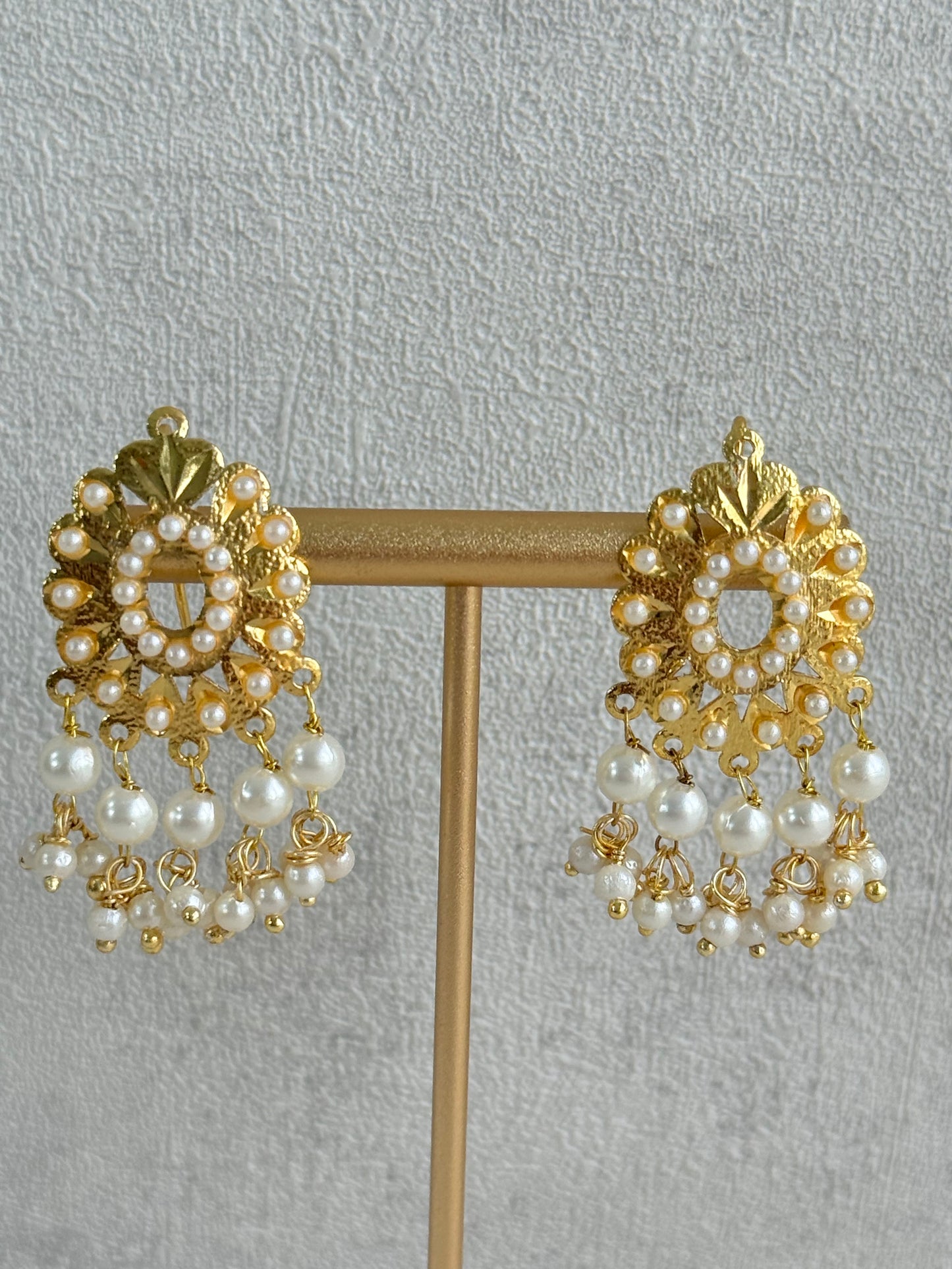 Ayura Designs Tarz Necklace Set with Earrings – Gold Pearl Layered Fringe Design with Pearl Drops
