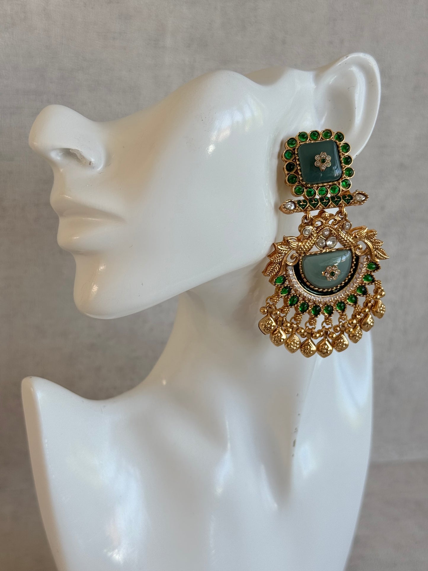 Ayura Designs Aranya Earrings – Sage Green & Emerald Green Statement Earrings