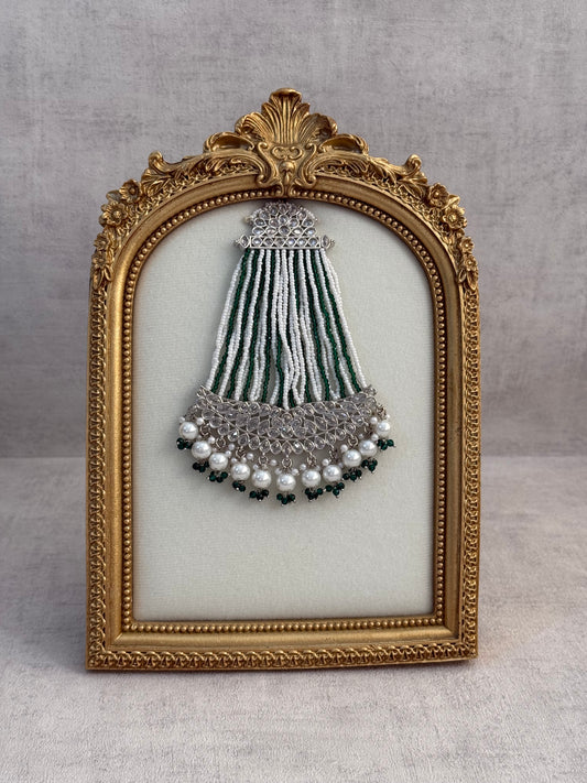 Ayura Designs Ash Jhoomar Passa – Emerald Green Beads with Mirror Cut Stones & Silver Finish