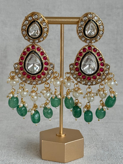 Ayura Designs Eesha Set with Necklace, Earrings & Tikka – Multicolour Stones with Kundan Detailing, Emerald Green Beads & Pearl Drops