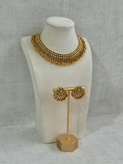 Ayura Designs Ranya Set – Antique Gold Necklace with Stud Earrings & Ghungroo Detailing