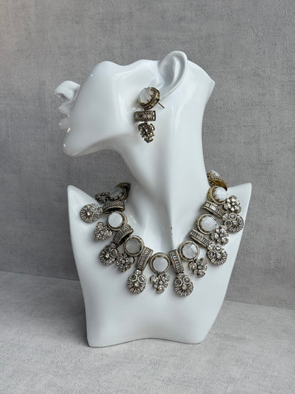 Ayura Designs Aabira Necklace Set with Earrings – White Marble Stones with Moissanite Style Detailing
