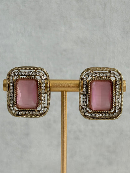 Ayura Designs Nabiha Choker Set with Studs – Blush Pink & Mint Green, Crystal Detailing & Gold Finish